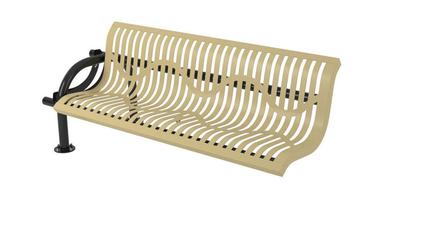 Picture of 6 Ft. Bench with Contoured Back and Arms, Ribbed Steel, Add-on Bench 2 7/8” Legs, Portable/ Surface Mt. 