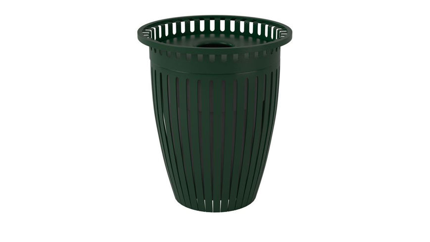 Picture of 32 Gallon Tapered and Flared Ribbed Steel Trash Receptacle with Flattop